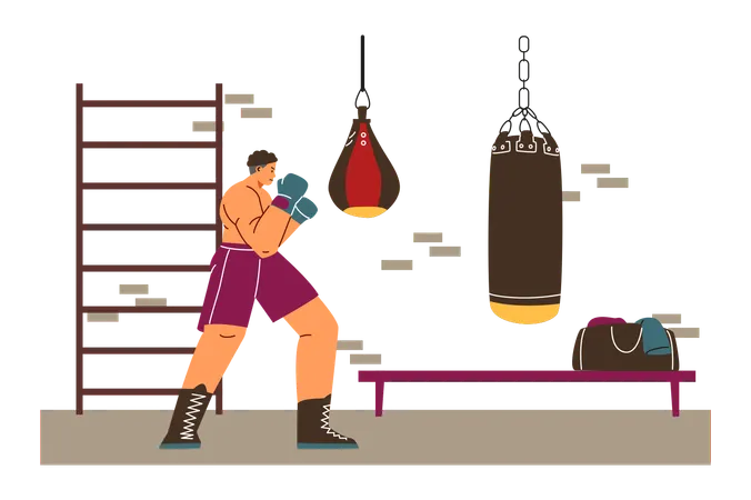 Strong Professional Man Boxer Fighter Exercising  Illustration