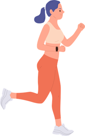 Strong slim sportswoman enjoying running cardio exercise for body building  Illustration