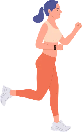 Strong slim sportswoman enjoying running cardio exercise for body building  Illustration