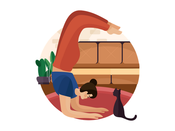 Strong woman doing chin stand yoga pose  Illustration