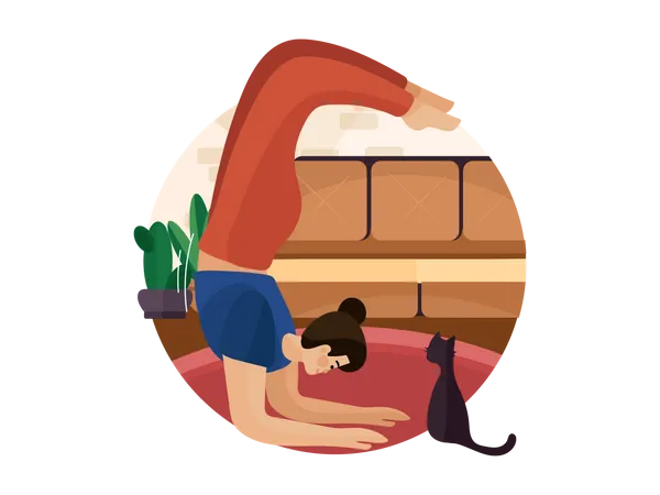 Strong woman doing chin stand yoga pose  Illustration