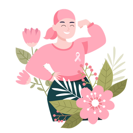 Strong woman with pink ribbon advocating breast cancer awareness  Illustration