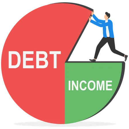 Struggle To Manage Debt Financial Burden Protection Against Insolvency Overwhelming Debt Concept Businessman Pushing Debt Part Of Pie Chart Back To Protect Himself Illustration