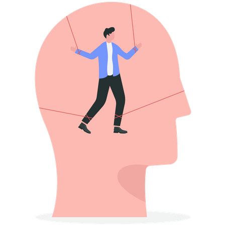 Struggling businessman imprisoned inside  Illustration
