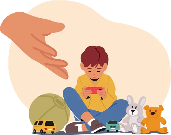 Stubborn Child Addicted To Gadgets Resists Surrendering Smartphone Little Boy Character Defying Parental Authority And Clinging To Their Digital Obsession Cartoon People Vector Illustration Illustration