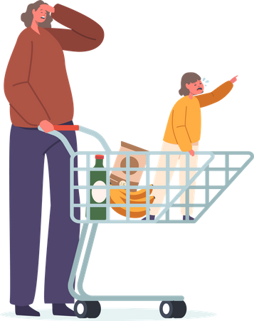 Stubborn Child Sitting in Supermarket Trolley  Illustration