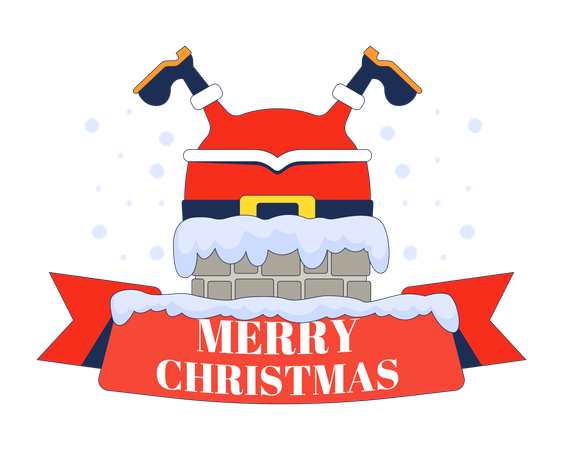 Stuck Santa upside down chimney greeting Merry Christmas  Illustration