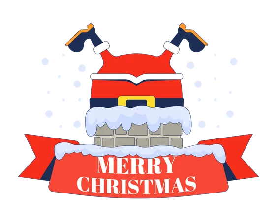 Stuck Santa upside down chimney greeting Merry Christmas  Illustration