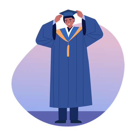 Student adjusting graduation cap  Illustration