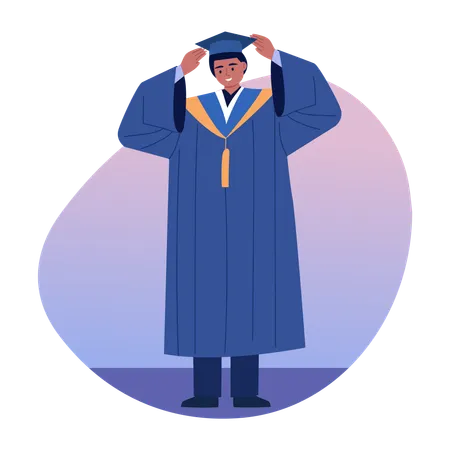 Student adjusting graduation cap  Illustration