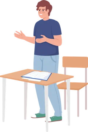 Student Answering At Lesson Semi Flat Color Vector Character Editable Figure Full Body Person On White Boy Responding Simple Cartoon Style Illustration For Web Graphic Design And Animation Illustration