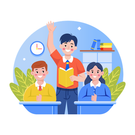 Student asking doubtful question in class  Illustration