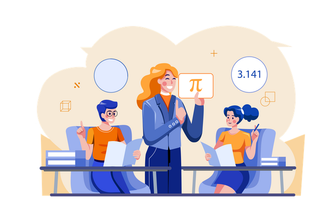 Student Attending Maths Class  Illustration