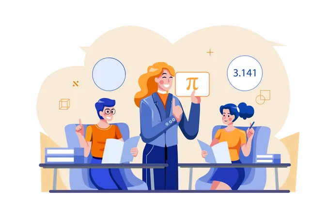 Student Attending Maths Class  Illustration