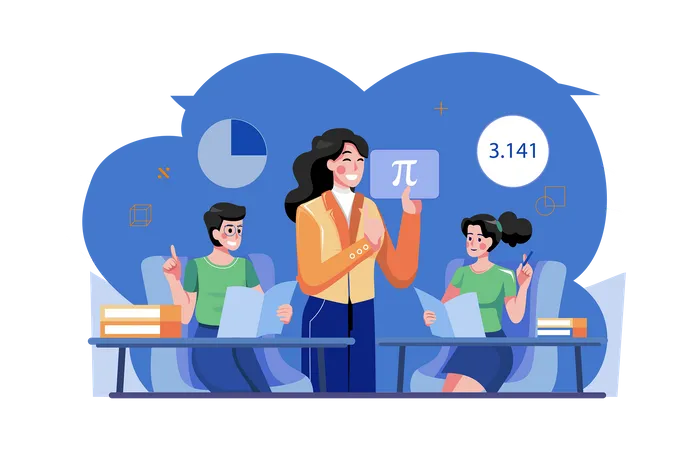 Student Attending Maths Class  Illustration