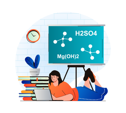 Student attending online Chemistry lecture Illustration