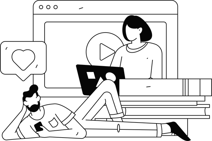 オンライン授業に参加する学生  イラスト