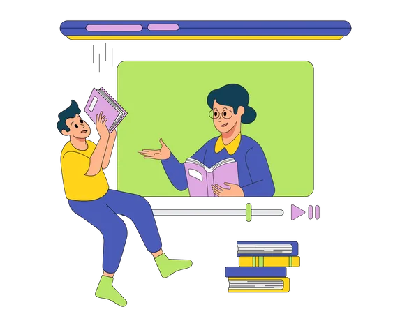 Student attending online classes and watching tutorials  Illustration