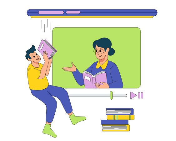 Student attending online classes and watching tutorials  Illustration