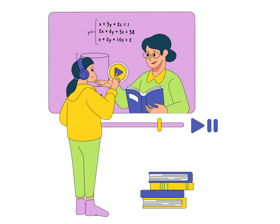 Student attending online classes using headphones  Illustration