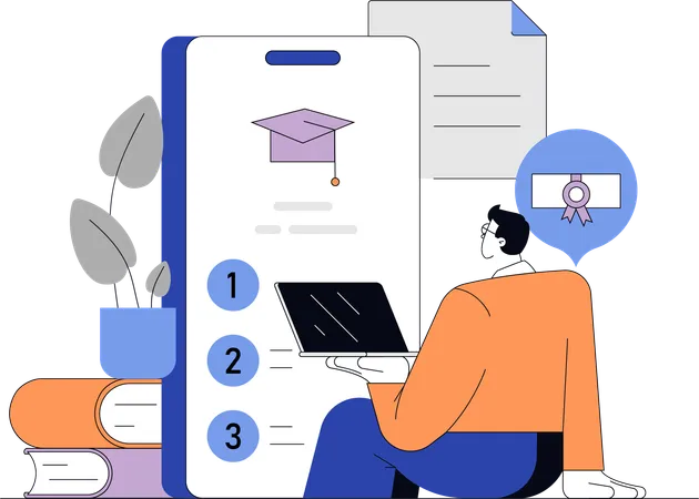 Student attending online graduation classes  Illustration