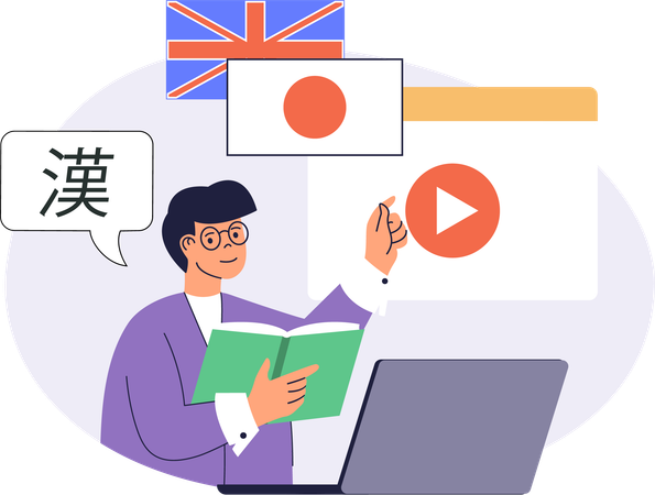 Student attending online language courses  Illustration