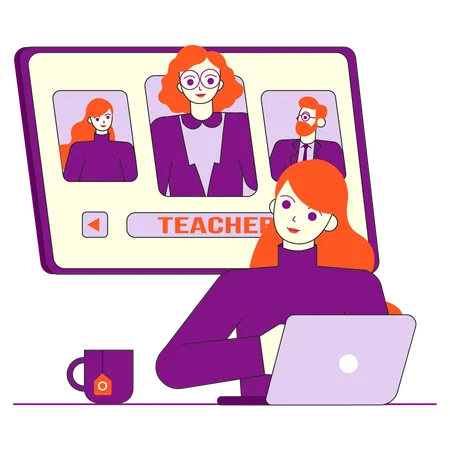 Student attending online meeting  Illustration