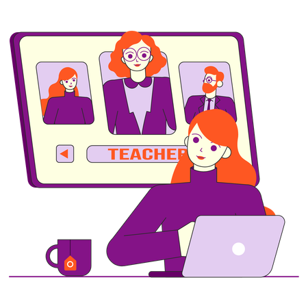 Student attending online meeting  Illustration