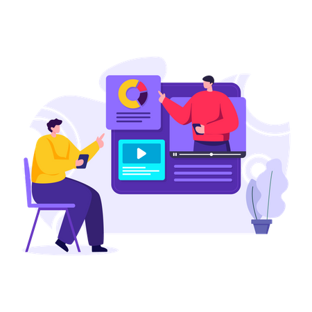 Student attending online webinar meeting  Illustration