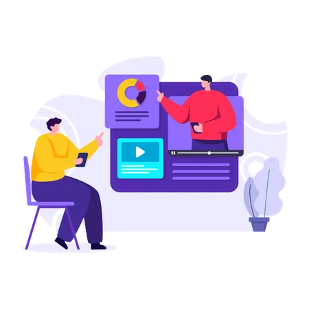 Student attending online webinar meeting  Illustration