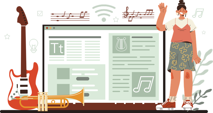 Student attends music class  イラスト