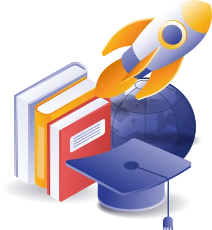 Student book concept with rocket  Illustration