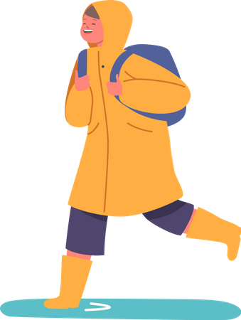 Student Boy in Raincoat  Illustration