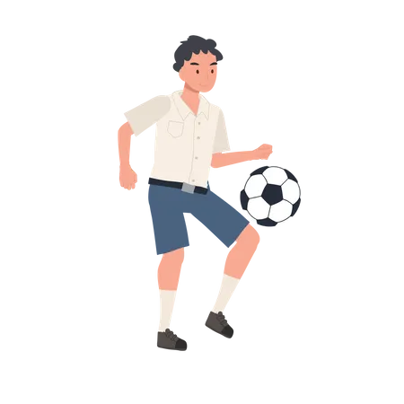 Student Boy Kicking Ball After Classes  Illustration