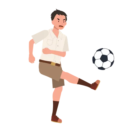 Student Boy Playing Football After School  Illustration