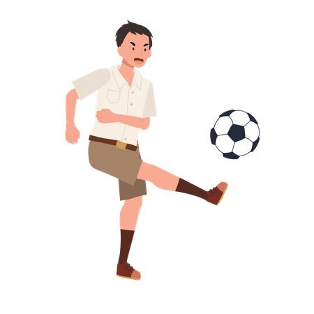 Student Boy Playing Football After School  Illustration