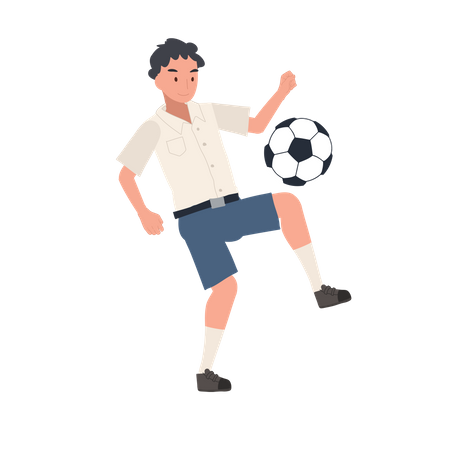 Student Boy Playing Football After School  Illustration