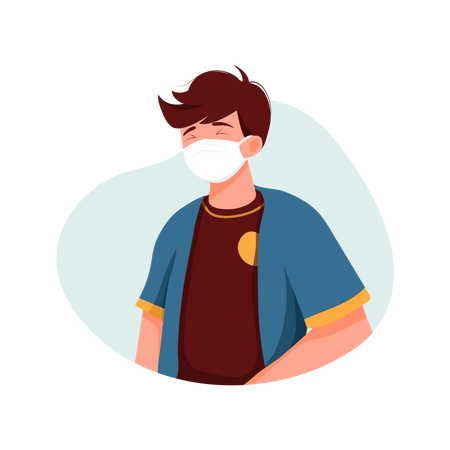 Student Boy Wearing Face mask Illustration