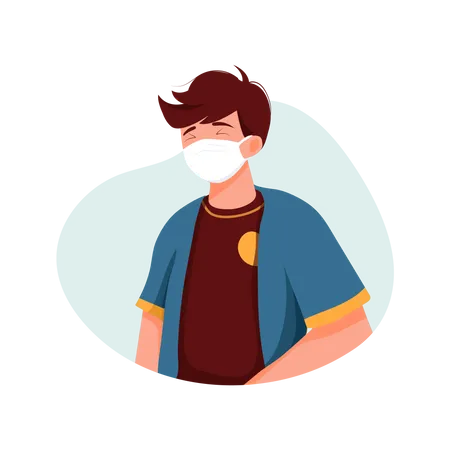 Student Boy Wearing Face mask Illustration