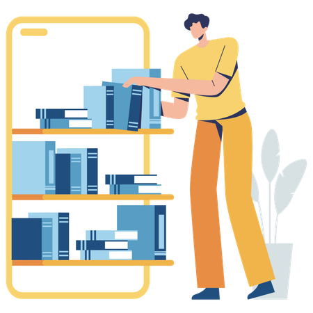 Student browsing through ebook library  Illustration
