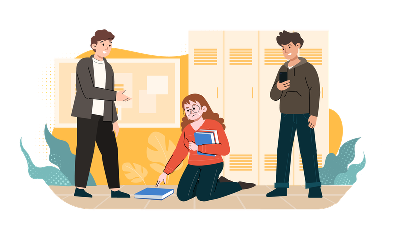 Student bullying girl in school  Illustration