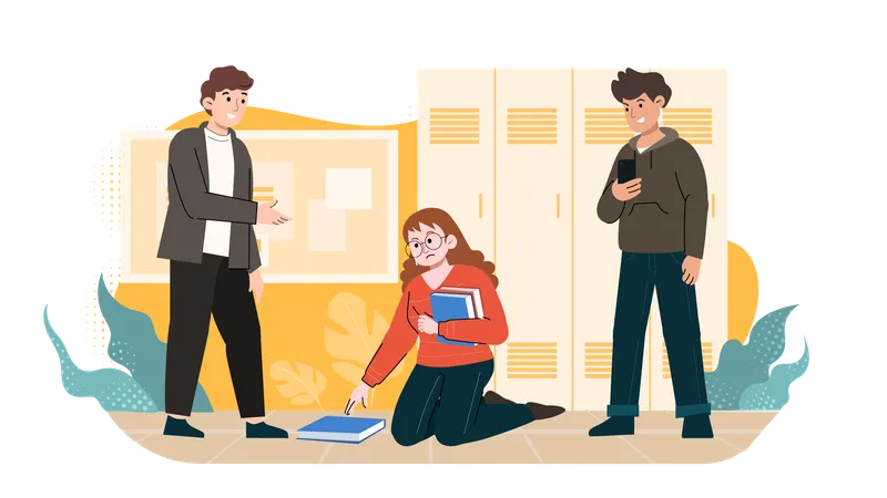 Student bullying girl in school  Illustration