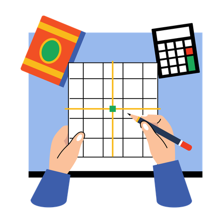 Student calculating cartesian plane  Illustration