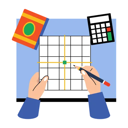 Student calculating cartesian plane  Illustration