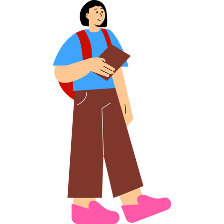 Student carrying school bag with book in hand  Illustration