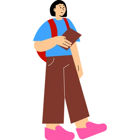 Student carrying school bag with book in hand  Illustration