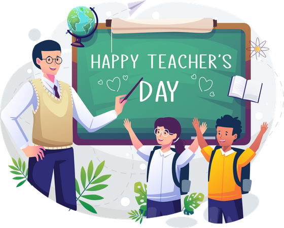 Student celebrate with teacher on teachers day  Illustration