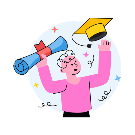 Student celebrating his achievements in convocation ceremony  Illustration