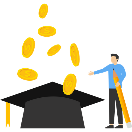 Student character investing money in education and knowledge  Illustration