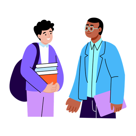 Student chatting with professor  Illustration